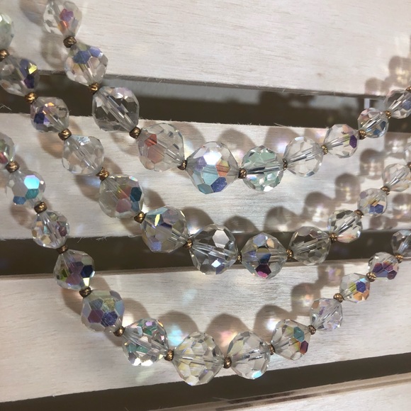 Vintage Aurora Borealis triple strand beaded necklace. - Picture 2 of 5